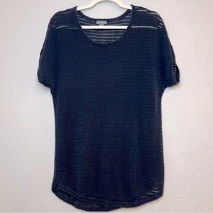 Eddie Bauer Navy Blue Sheer Short Sleeve Sweater Top Size Medium